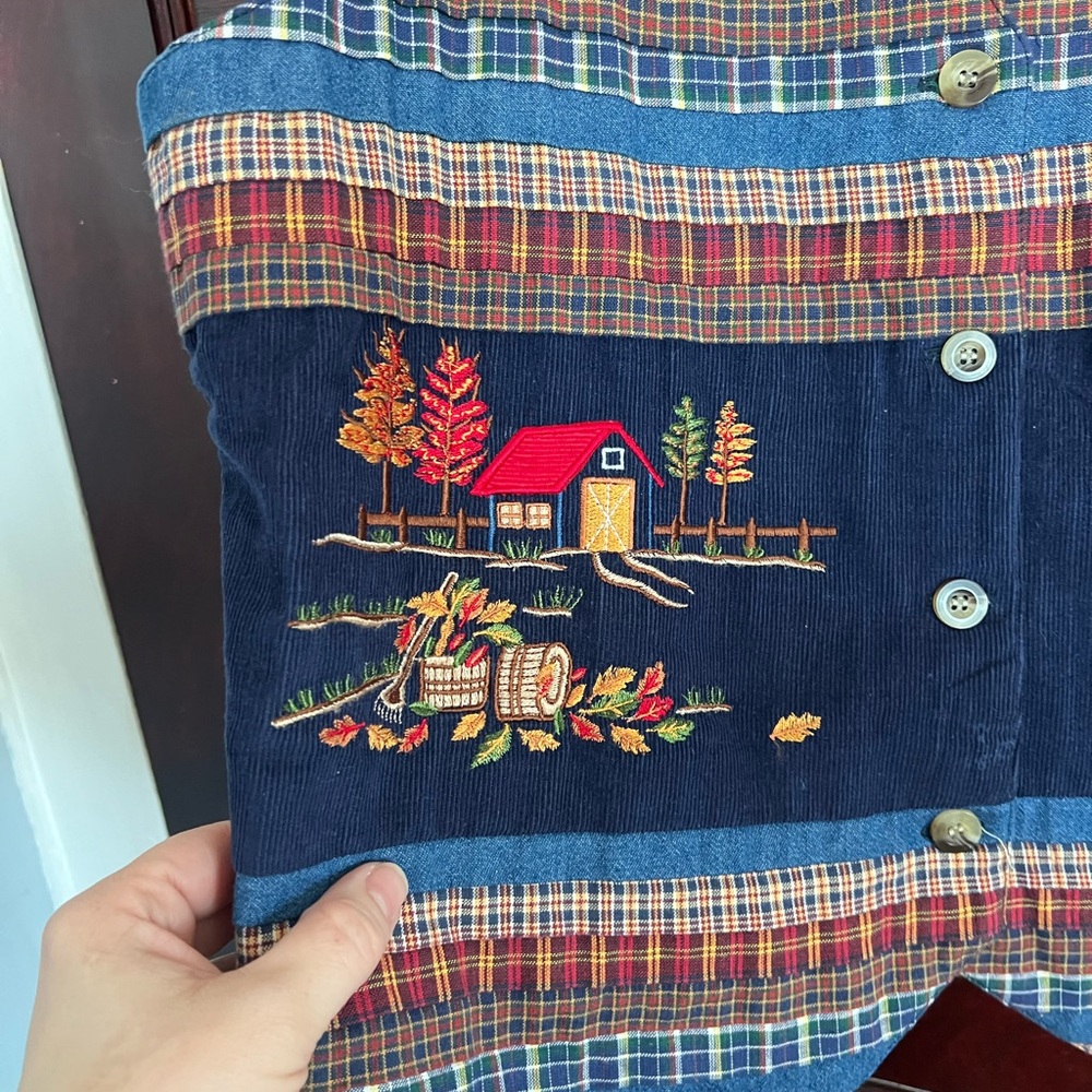 Vintage Casey & Max Vest Embroidered Corduroy Grannycore Autumn Leaves size M - Picture 6 of 9